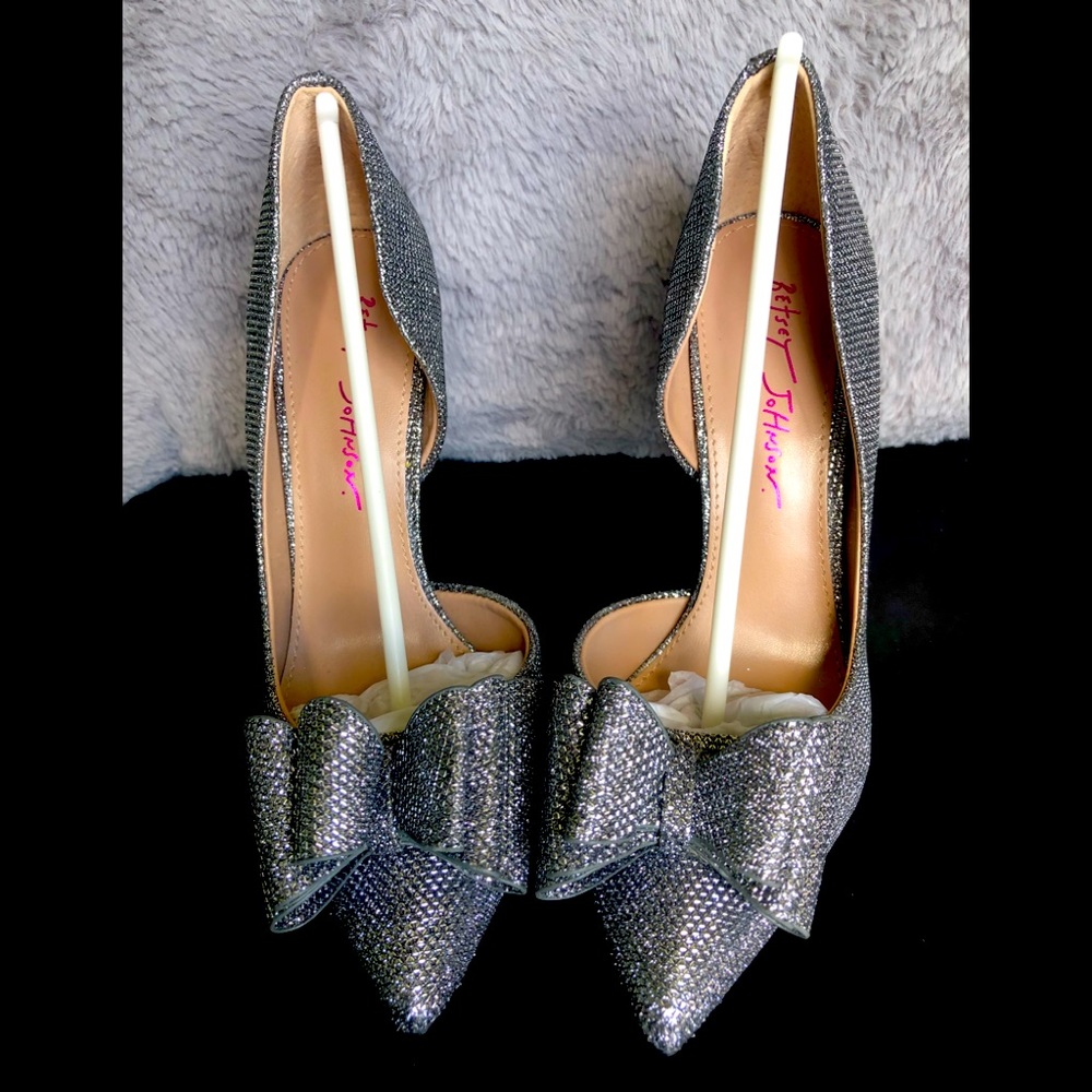 Betsey Johnson Glittering Silver Heels with Bow